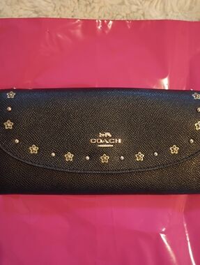 Coach Slim Envelope Floral-Stud Wallet